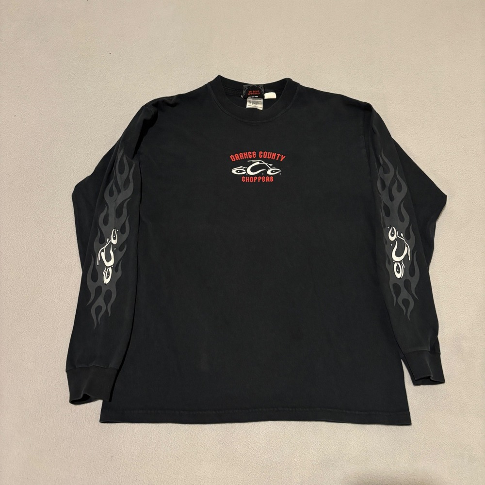 Orange County Choppers Mens Black Long Flame Sleeve Graphic T Shirt OCC Medium